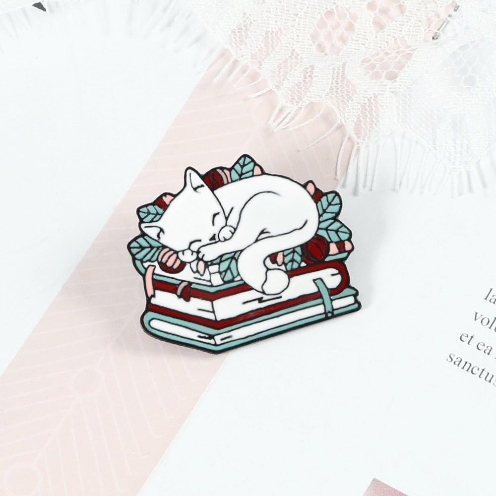 Cat Reading Book Enamel Pin
