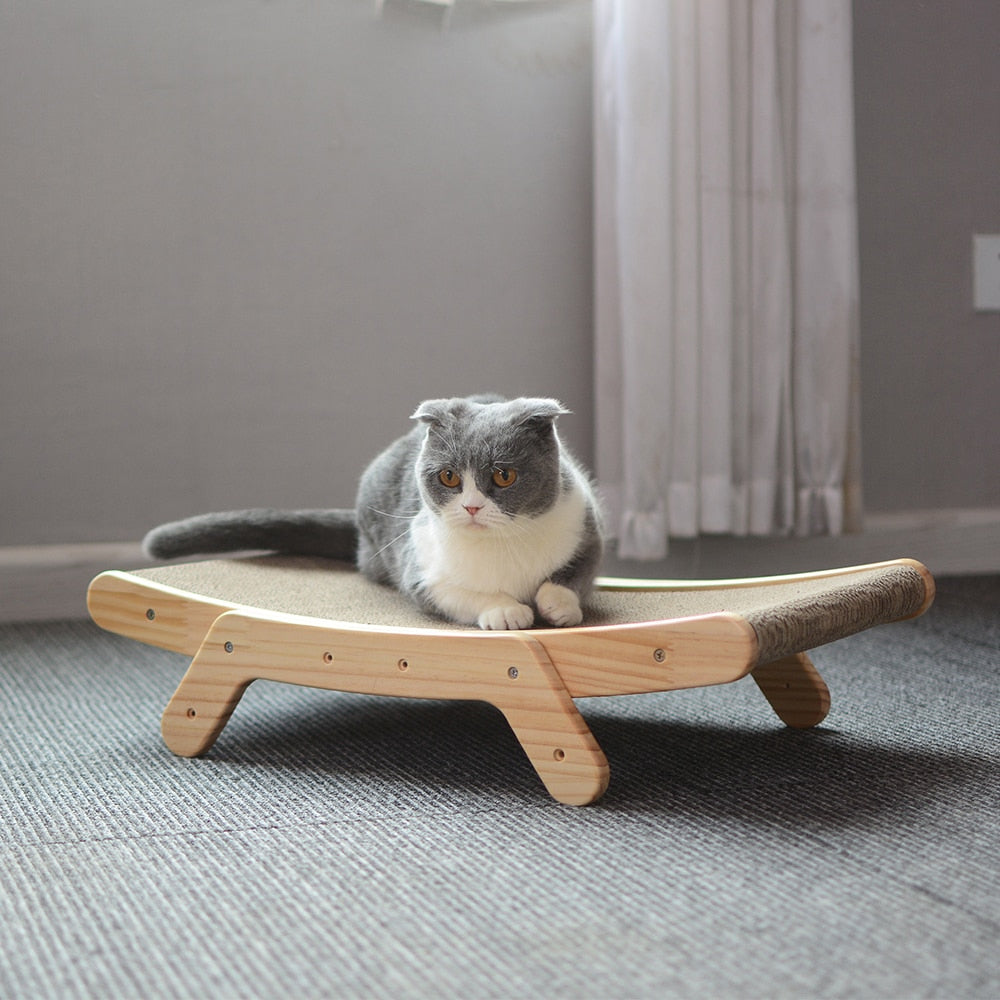 Wooden Cat Scratcher Scraper Detachable Lounge Bed