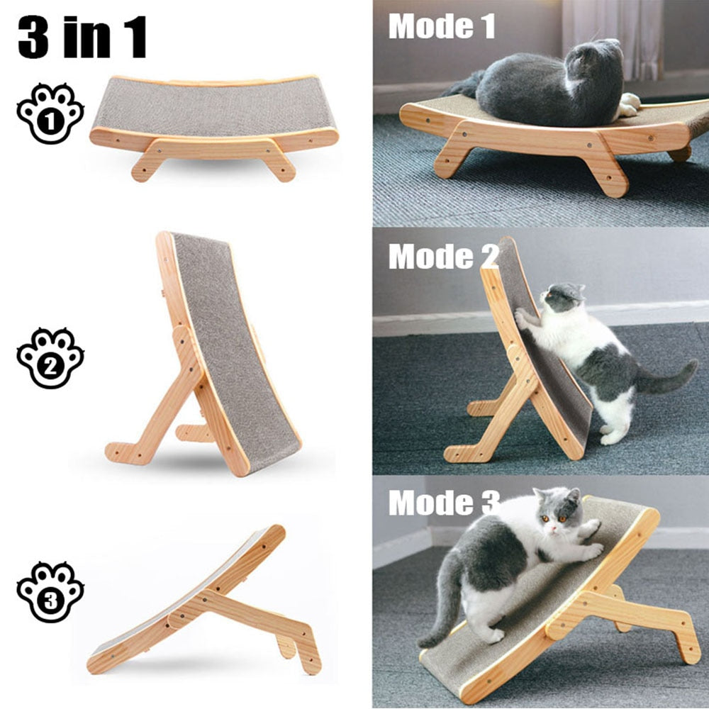 Wooden Cat Scratcher Scraper Detachable Lounge Bed