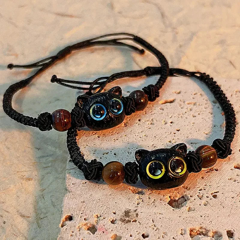 Adjustable Braided Big Eyes Cat Bracelet