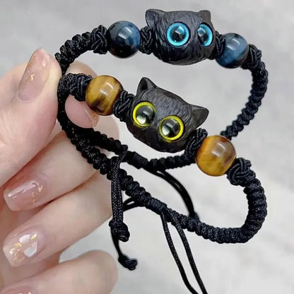 Adjustable Braided Big Eyes Cat Bracelet