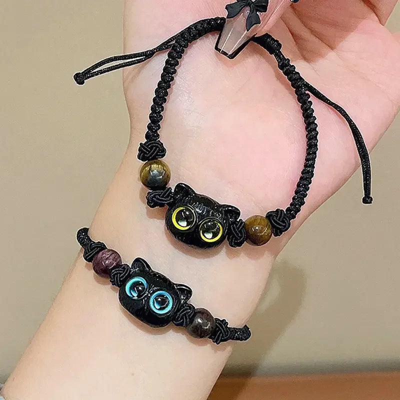 Adjustable Braided Big Eyes Cat Bracelet